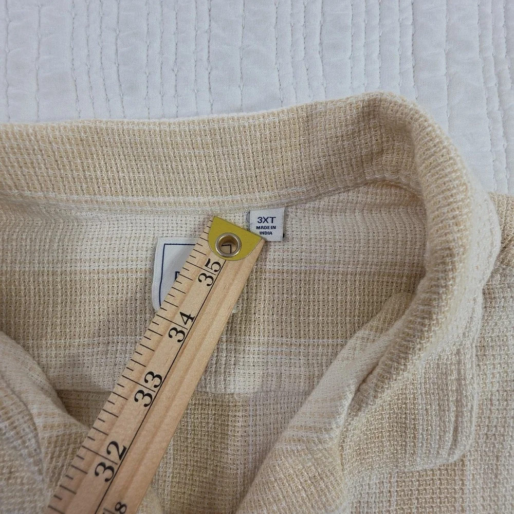 ROWM Open Weave Cotton Shirt Men's 3XT Tan Short Sleeve Button Up Vactionwear